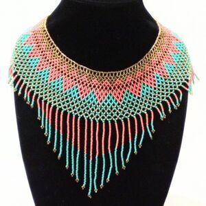 Vintage Hand Woven Seed Bead Collar Style Statement Necklace